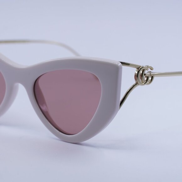 Gucci GG1565S 003 Sunglasses Shiny Ivory/Gold Cat Eye Frame, Red Lenses - Picture 5 of 11